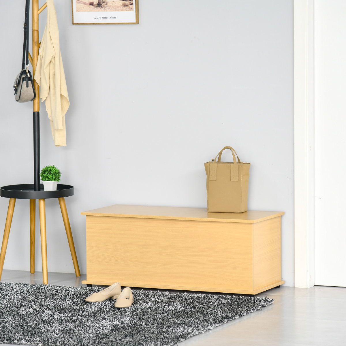 Storage Box Chest Lid Spacious Collect Cabinet Chipboard -Burlywood