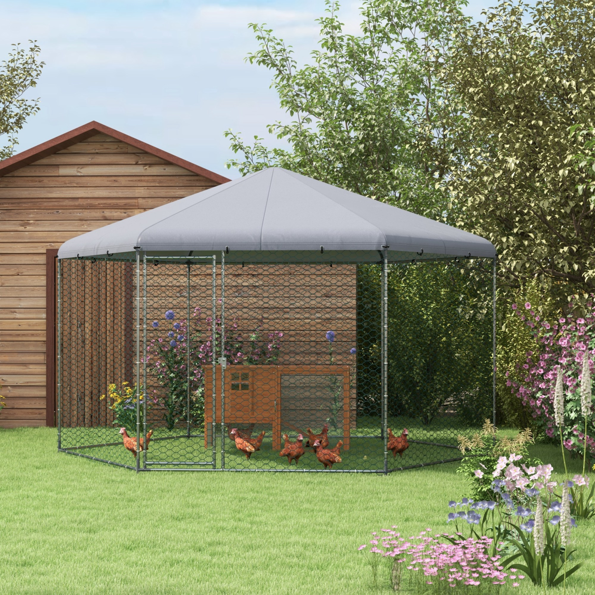 PawHut Walk-In Chicken Run with Cover for Chickens, Ducks and Rabbits