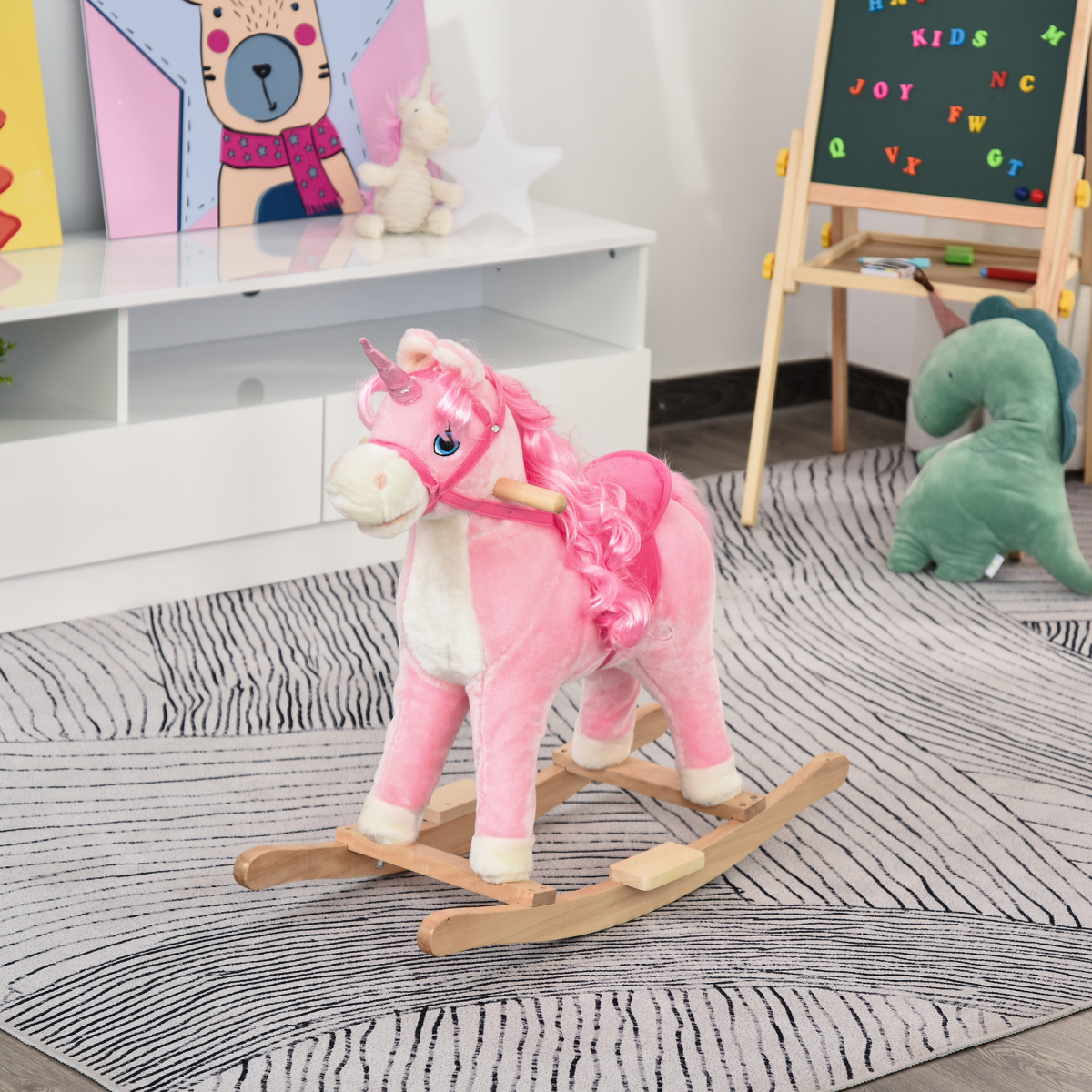 HOMCOM Kids Rocking Unicorn Ride-On Horse with Sounds, 36-72 Months