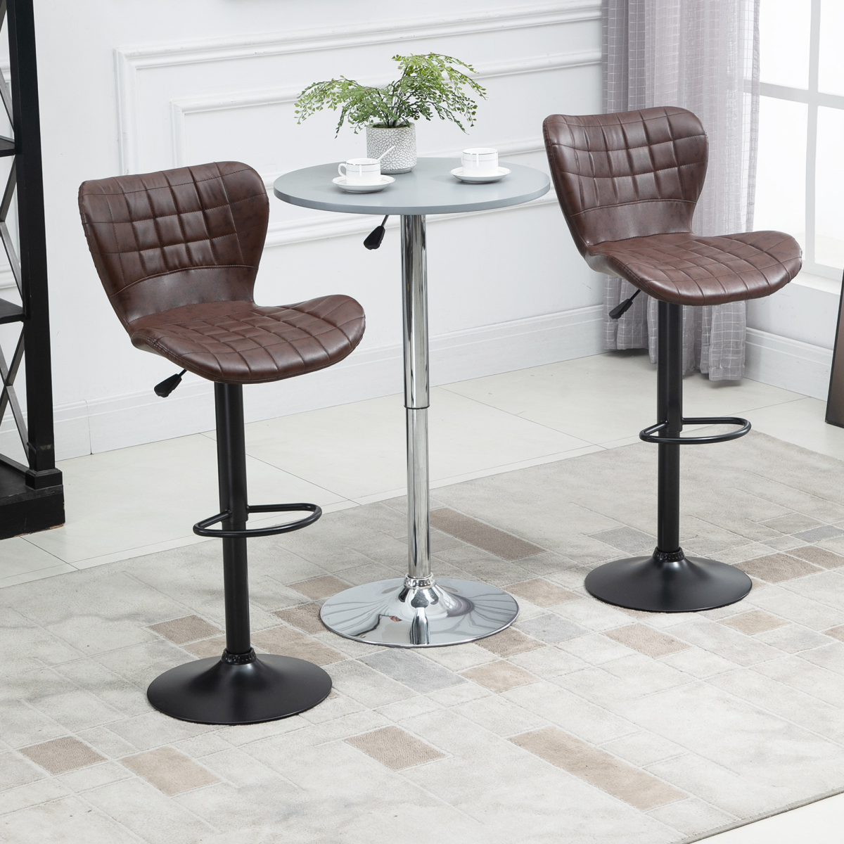 HOMCOM Set of 2 Adjustable Height Swivel Bar Stools with Backrest, PU Leather, Brown