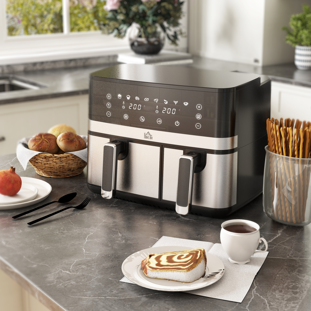 HOMCOM Dual Zone Air Fryer 8.5L with SYNCFinish, 2700W