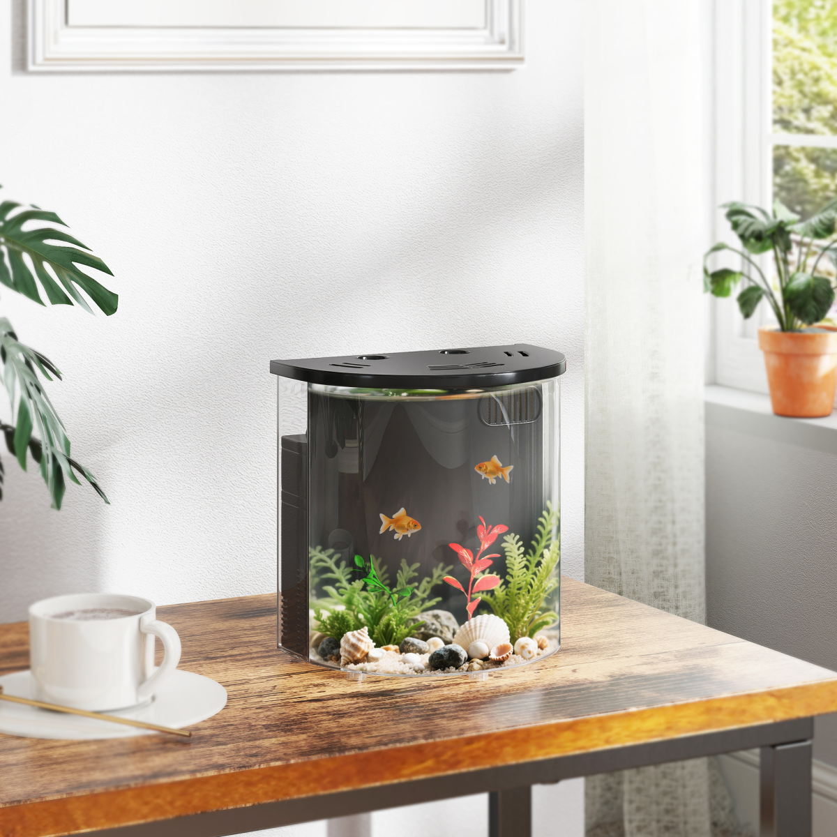 PawHut 3L Nano Fish Tank Starter Kit with Filter, LED Light