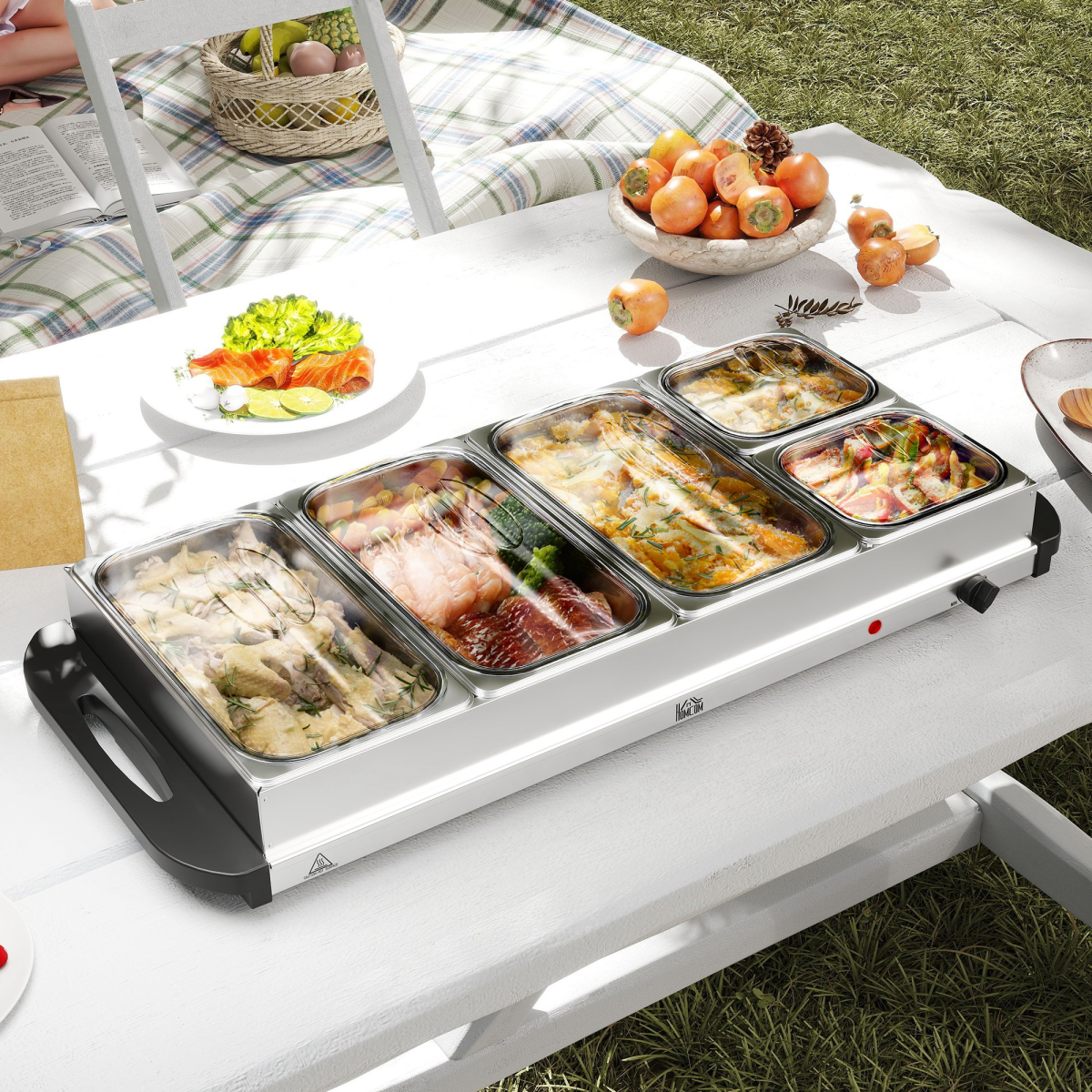 HOMCOM 5-Tray Electric Food Warmer, 9.2L Buffet Server, Silver