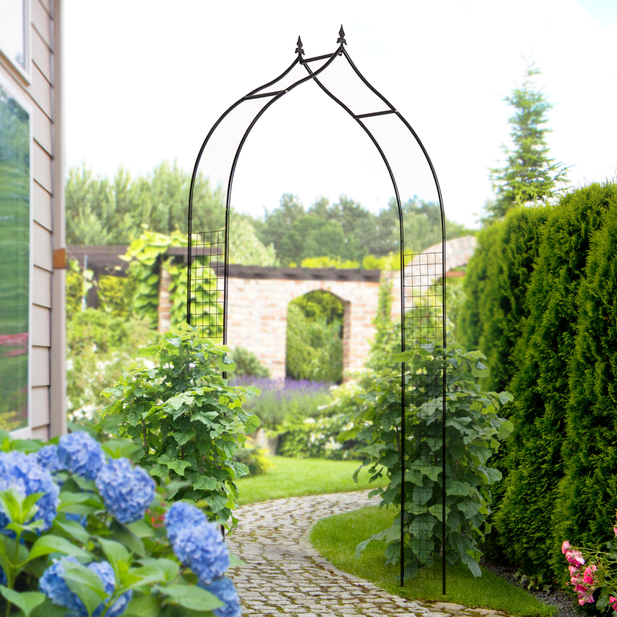 Outsunny Steel Frame Garden Pergola Trellis Arch, Black