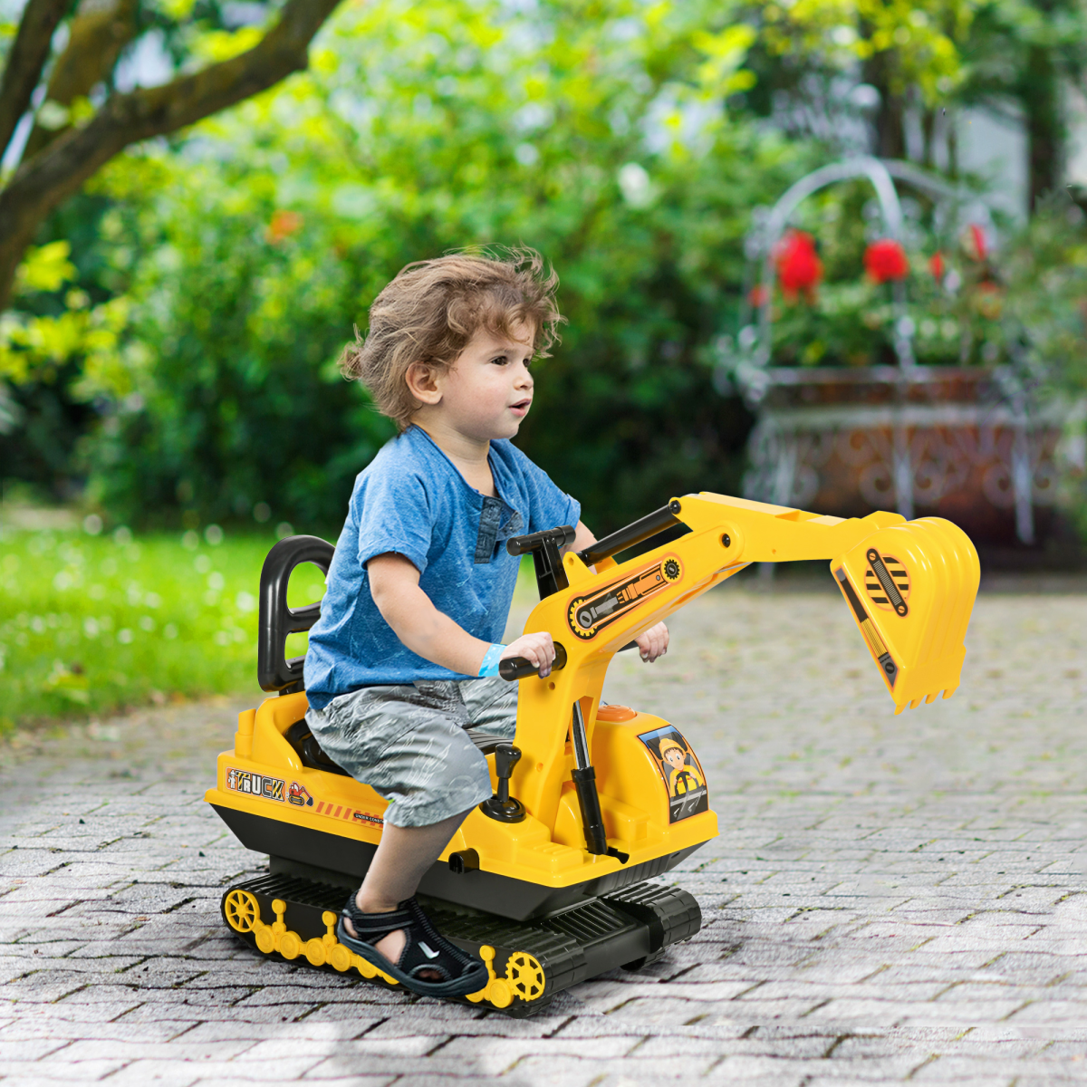 Ride On Excavator Toy Tractors Digger Movable Walker Construction Truck HOMCOM
