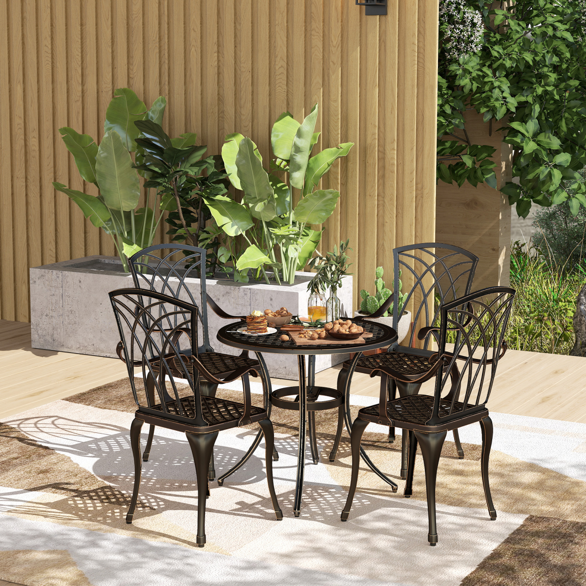 Outsunny 5-Piece Cast Aluminium Garden Dining Set, Bronze Tone