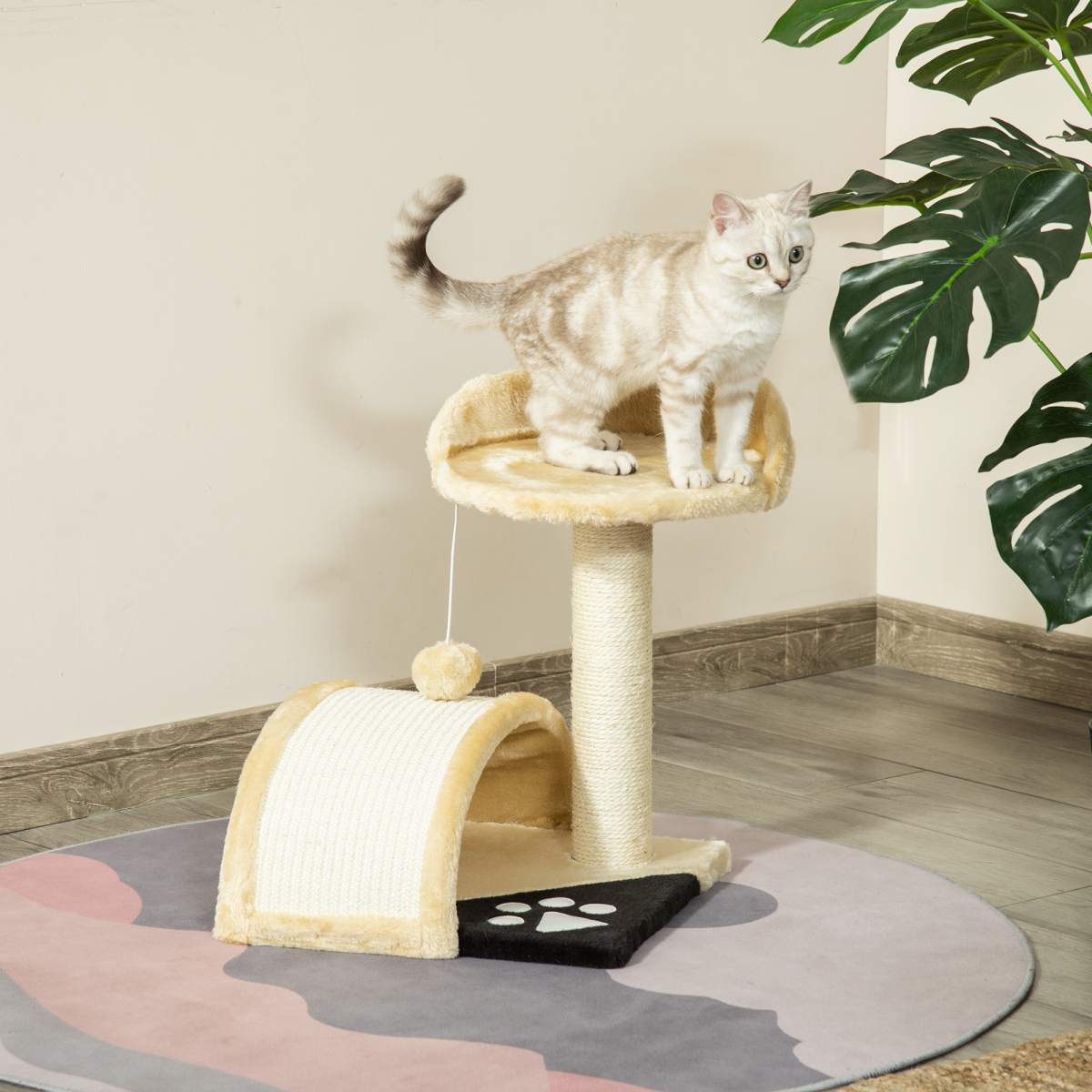 Pawhut Cat Tree with Sisal Scratching Posts, Plush Cover, Ball Toy and Lightweight Design