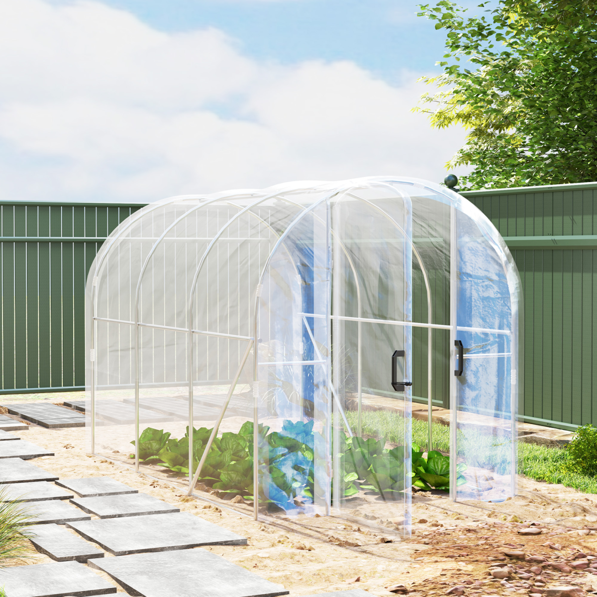 Outsunny 3 x 2 x 2m Polytunnel Greenhouse with Hinged Door and Galvanised Steel Frame
