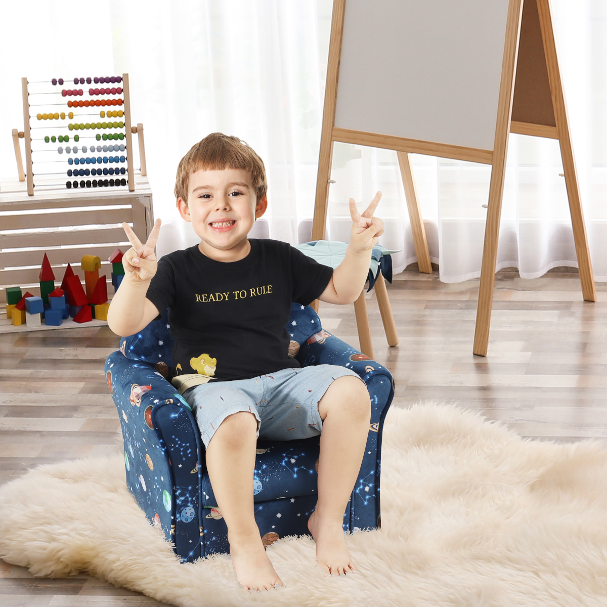 Kids Planet-Themed Mini Sofa Chair for Bedroom and Playroom