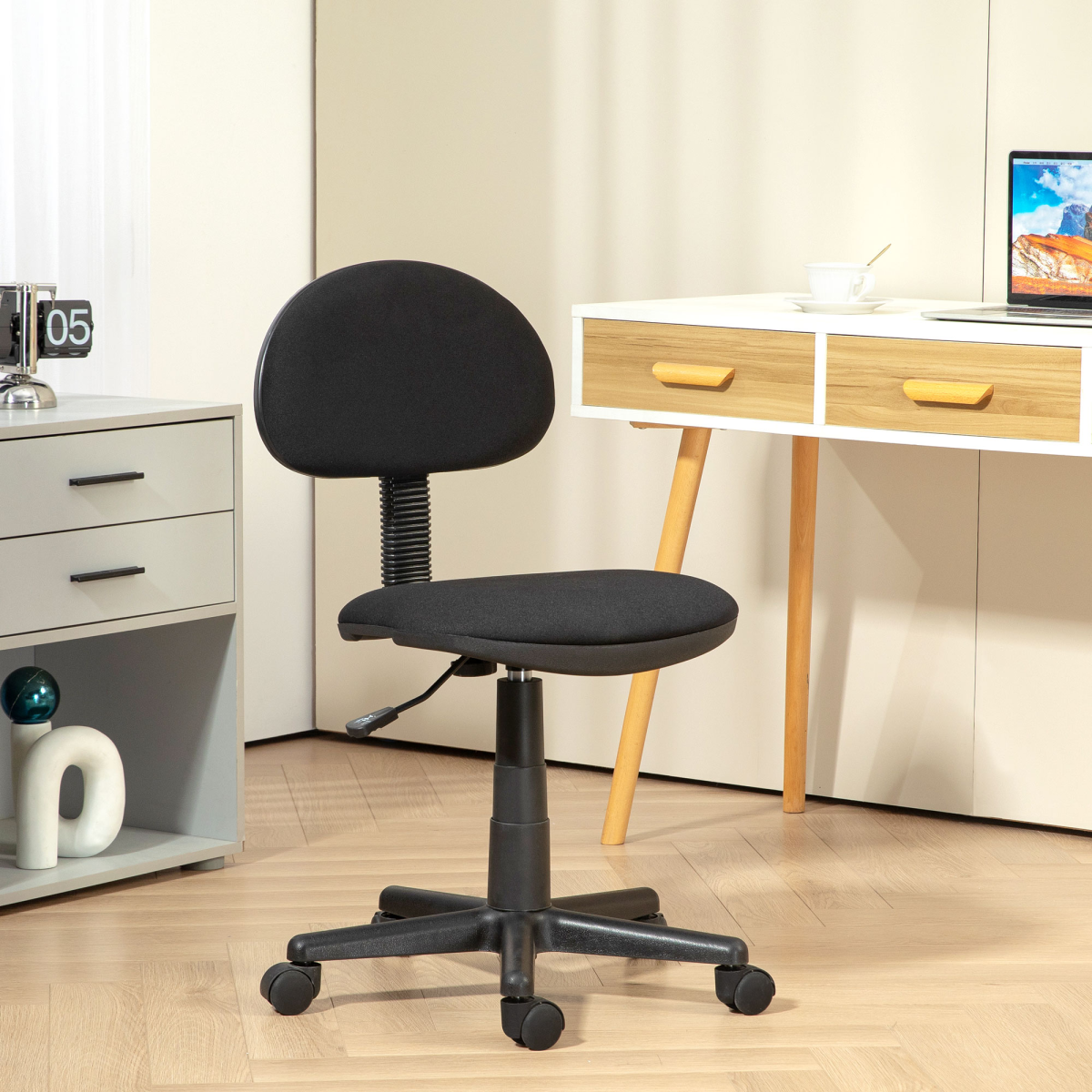 HOMCOM Armless Office Chair, Adjustable Height, Swivel Wheels, Black