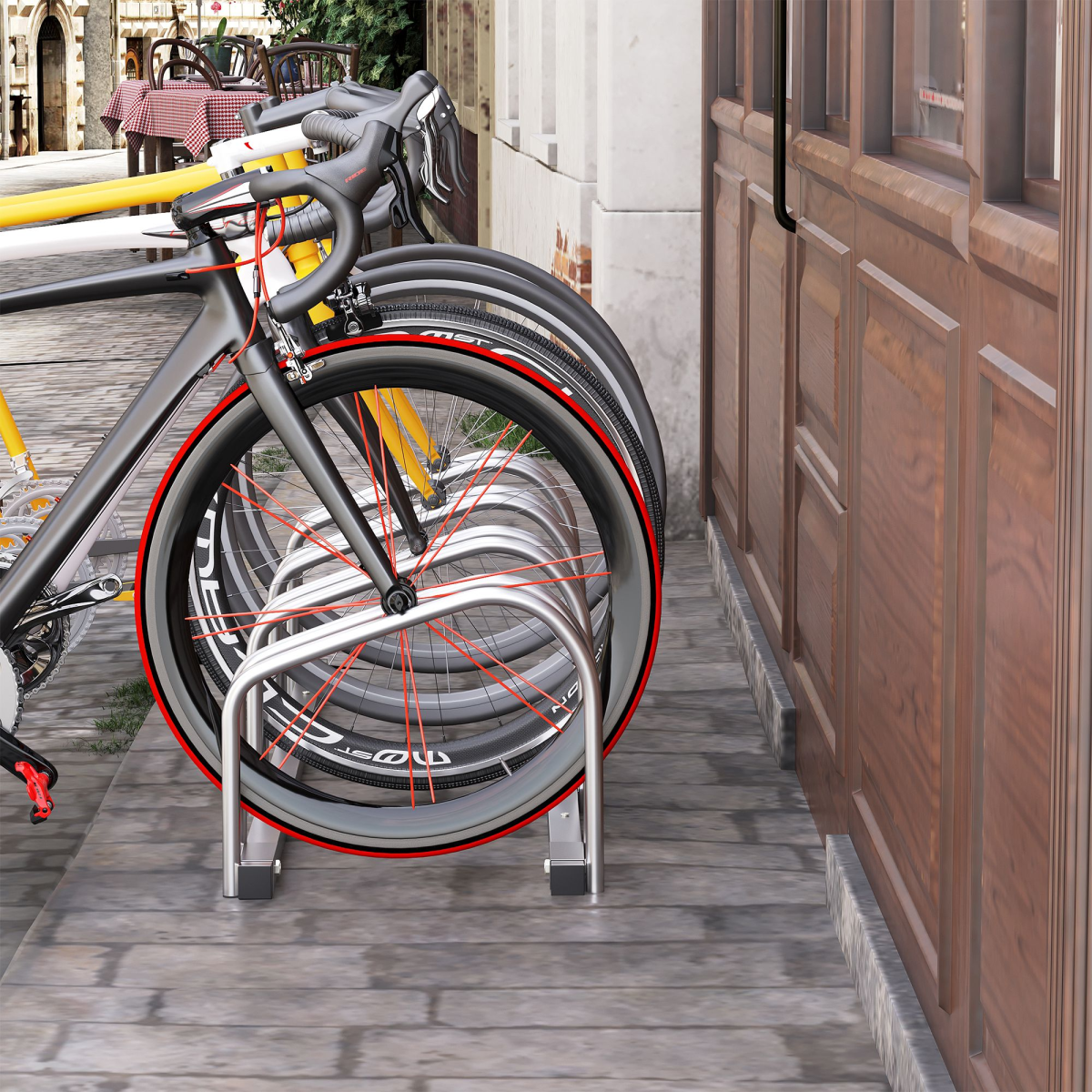 4 Bike Parking Rack Locking Storage Stand, Floor or Wall Mount, Solid Steel, Detachable, Unbranded