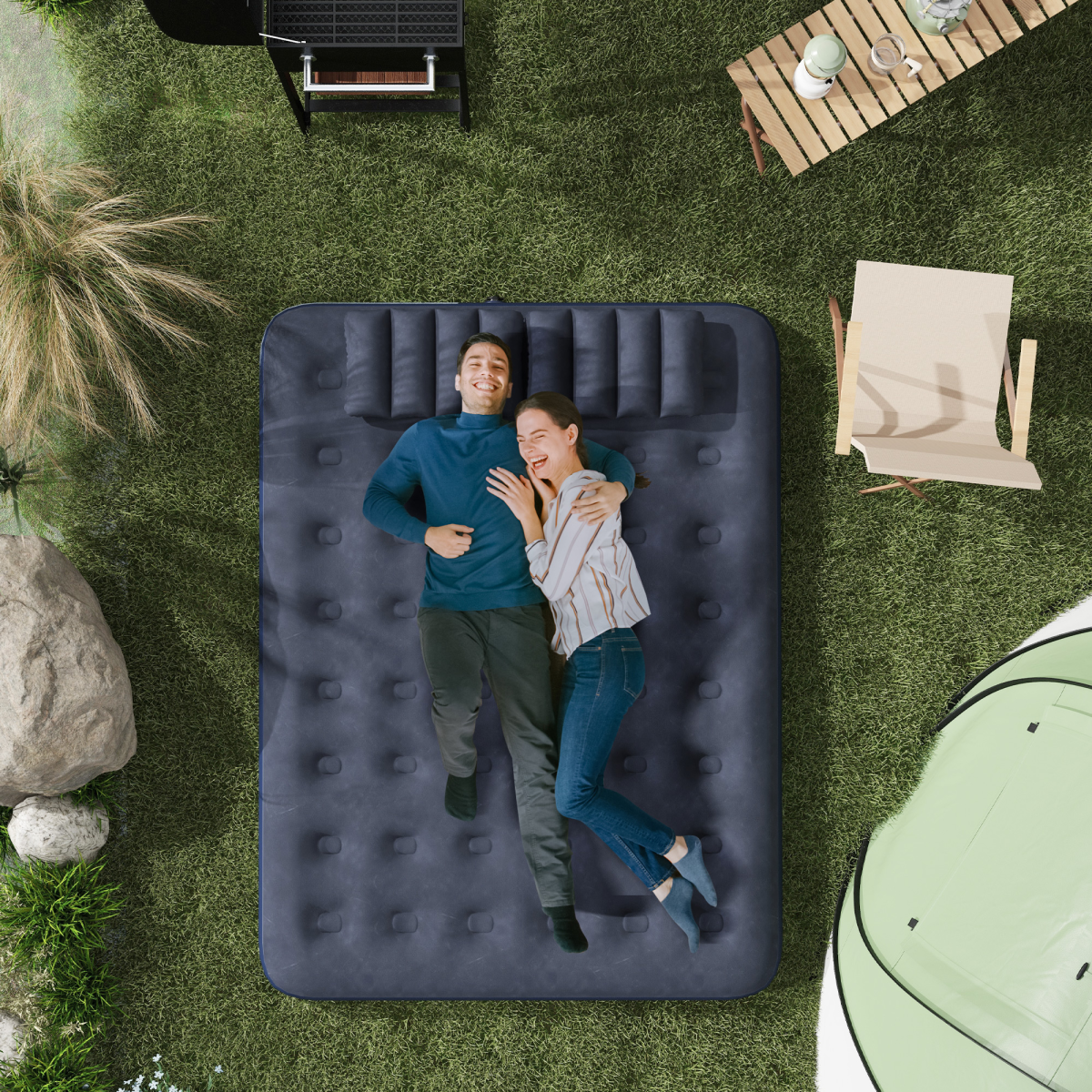 Outsunny Queen Inflatable Mattress with Hand Pump and Pillows