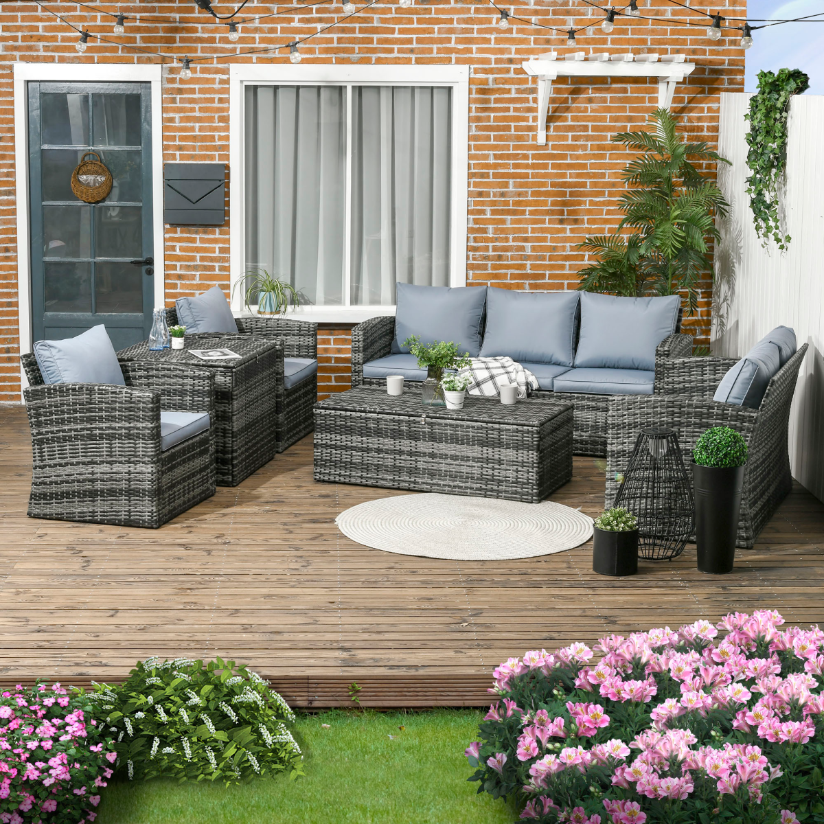 Outsunny 6-Piece Patio Rattan Sofa Set with Cushions, Grey Outdoor Conversation Furniture