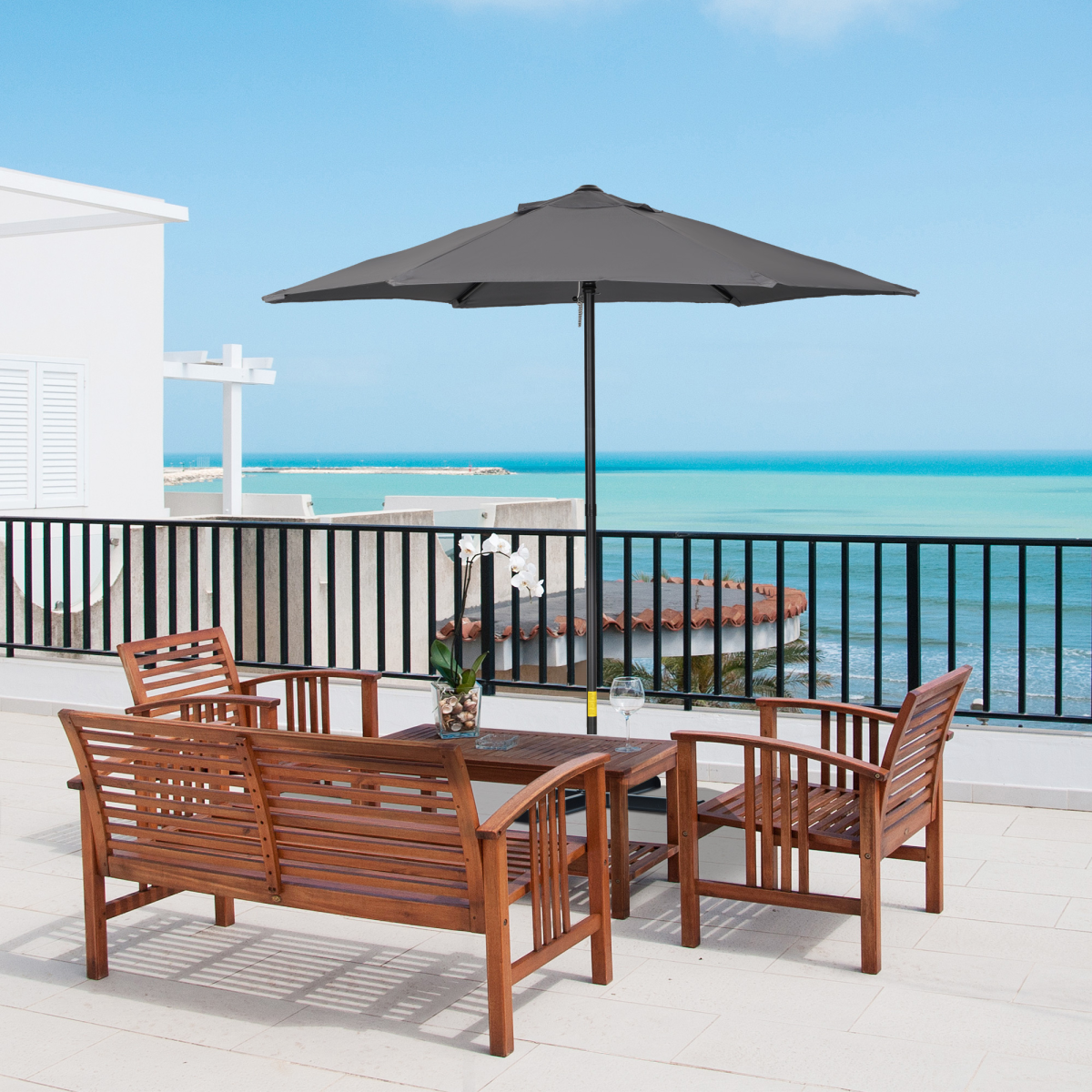 Outsunny 1.96m Dark Grey Outdoor Parasol Patio Umbrella with Aluminium Frame and 6 Steel Ribs
