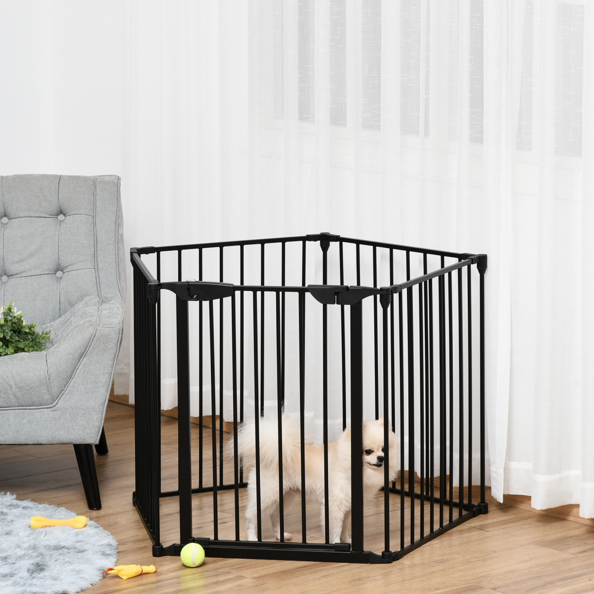 PawHut 5-Panel Dog Playpen and Pet Gate with Walk-Through Door, Freestanding or Wall-Mounted, Black