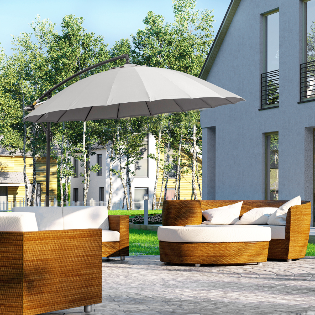 3m Square Cantilever Parasol with Crank Handle, Cross Base