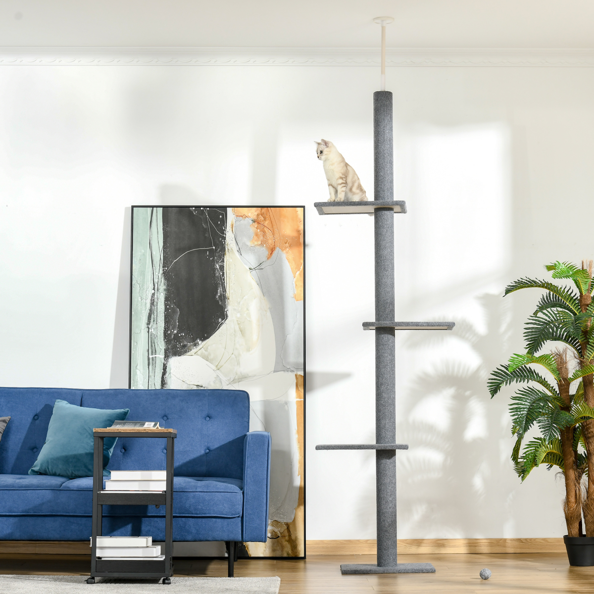 260cm Floor to Ceiling Cat Tree, Adjustable Height Cat Tower, Grey