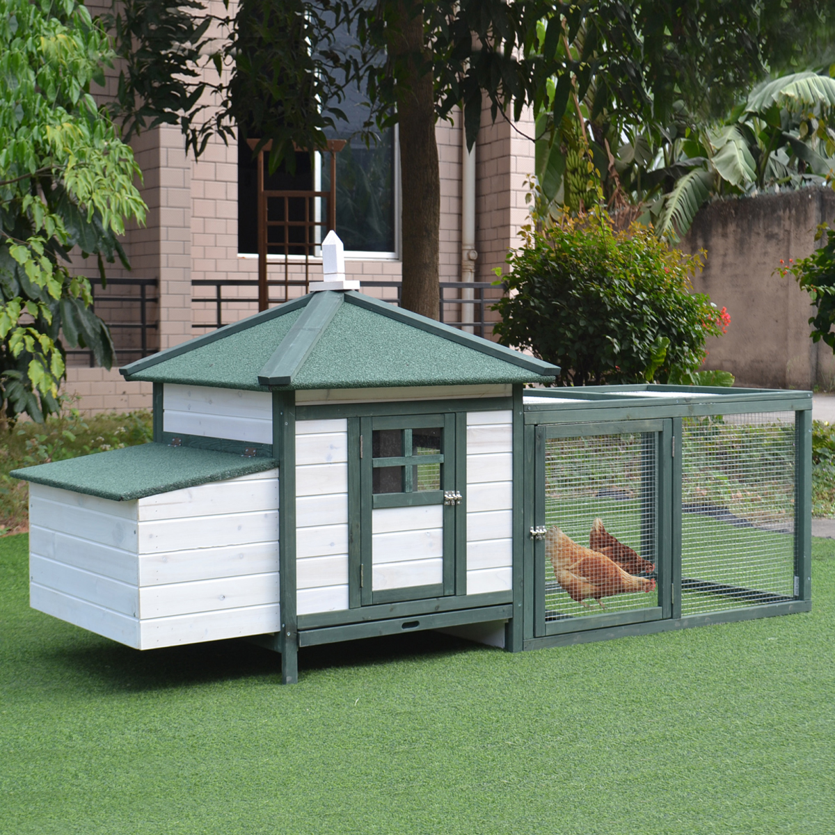 PawHut Wooden Chicken Coop with Nesting Box and Outdoor Run