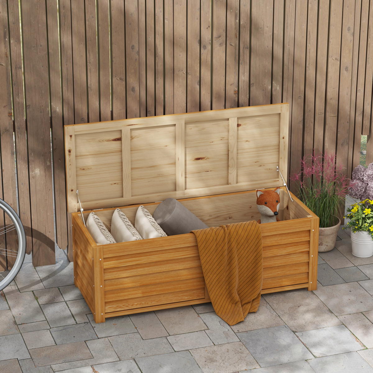 Outsunny 292L Fir Wood Outdoor Storage Box for Patio, Poolside