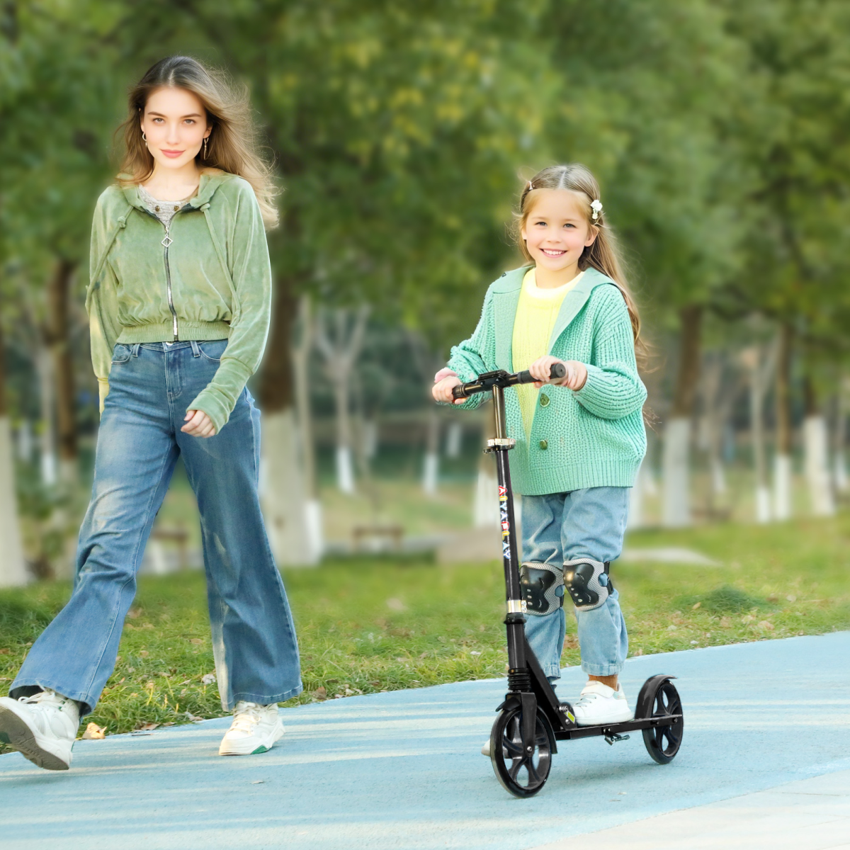 AIYAPLAY Kids Foldable Scooter with Adjustable Handlebar, Black