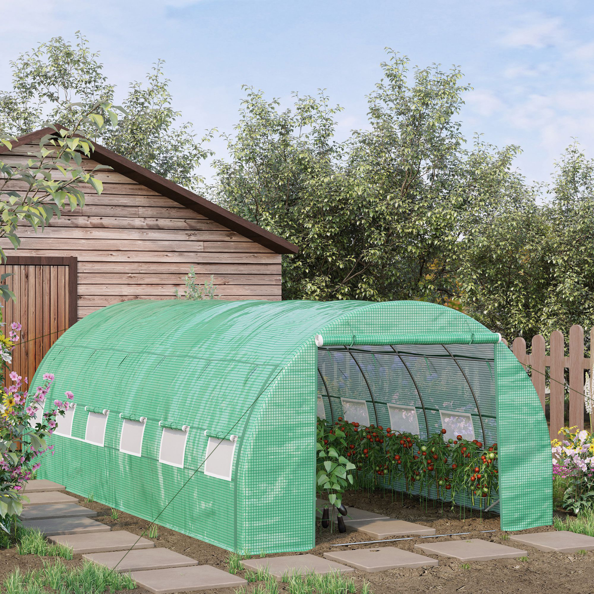 6 x 3 x 2 m Green Polytunnel Greenhouse with Galvanised Steel Frame