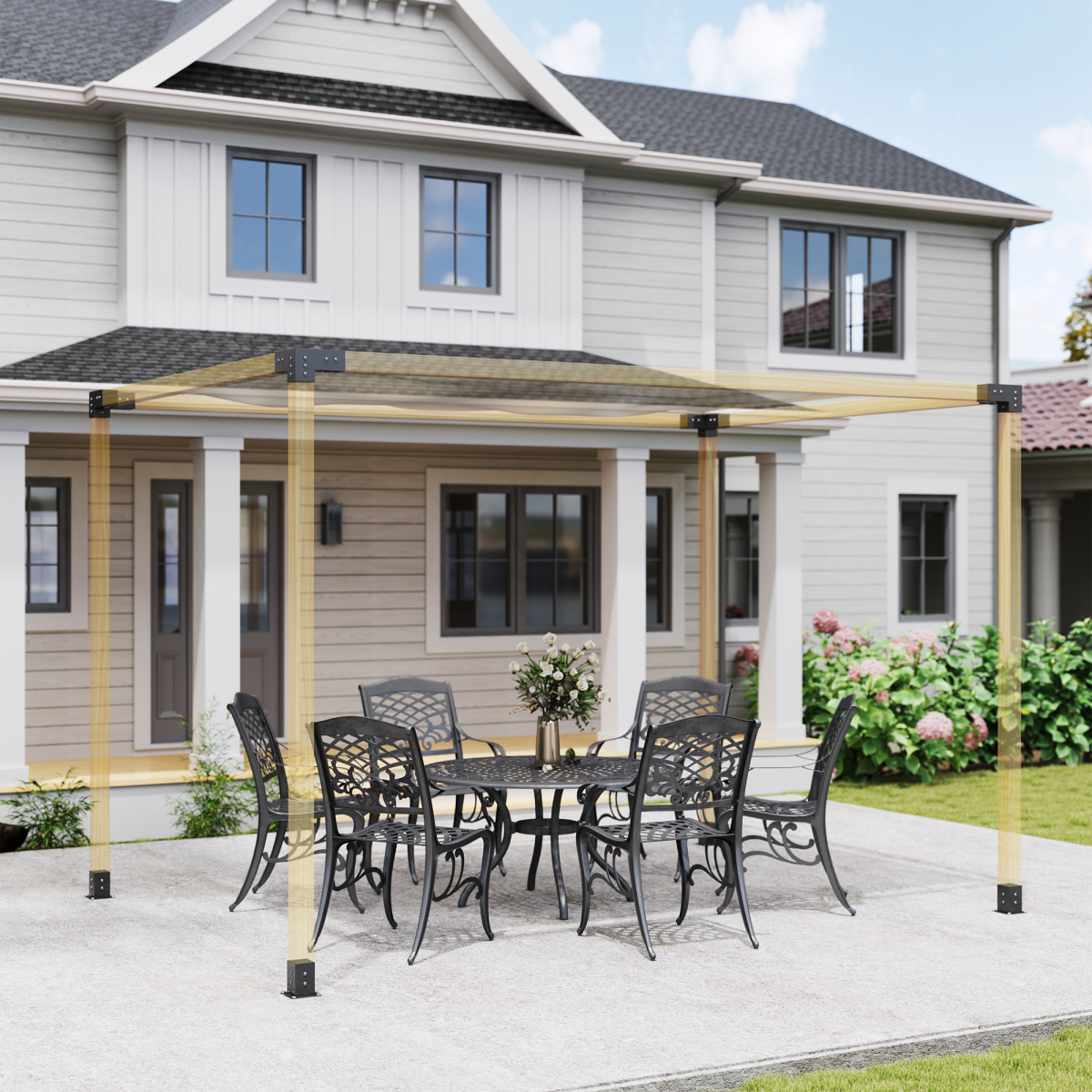 Outsunny Black Metal Pergola Kit with 3-Way Corner Brackets and Post Base for 9.2 x 9.2 cm Lumber