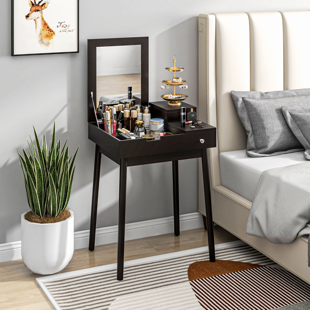 HOMCOM Black Dressing Table Vanity Desk with Flip-Up Mirror, 2 Drawers