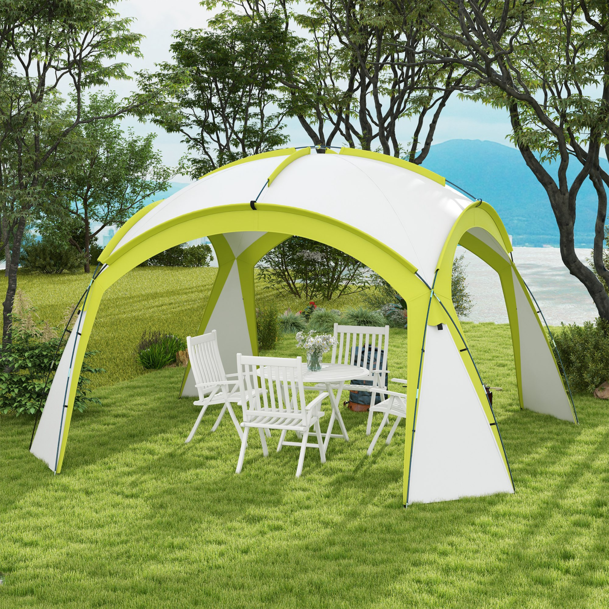 Outsunny Outdoor Gazebo Party Tent Shelter, 350 x 350 x 222 cm, Green and Cream