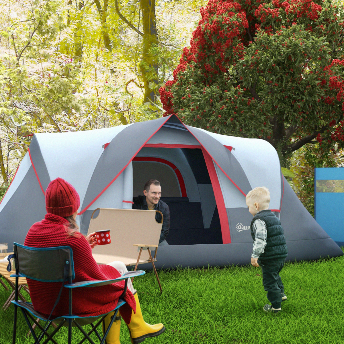 5-6 Person Family Camping Tent, Fiberglass & Steel Frame