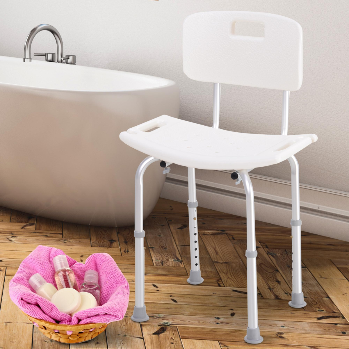 Adjustable Bath Shower Chair with Suction Feet and Drainage Holes