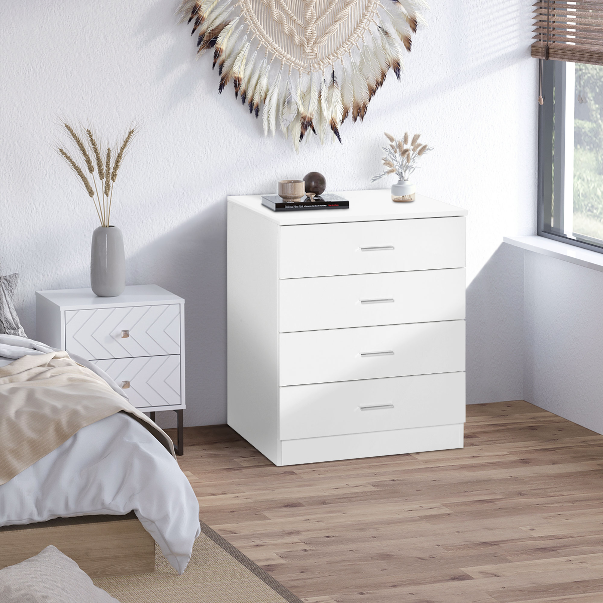 HOMCOM 4-Drawer Vertical Storage Cabinet with Metal Rails, Anti-Tip