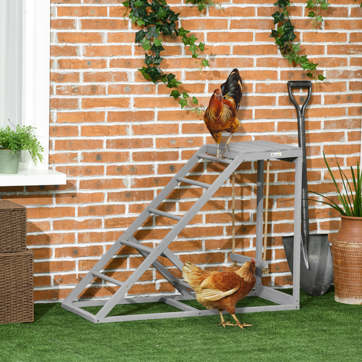 PawHut Chicken Coop Toy with Swing, Ladder & Platform for 2 Chickens