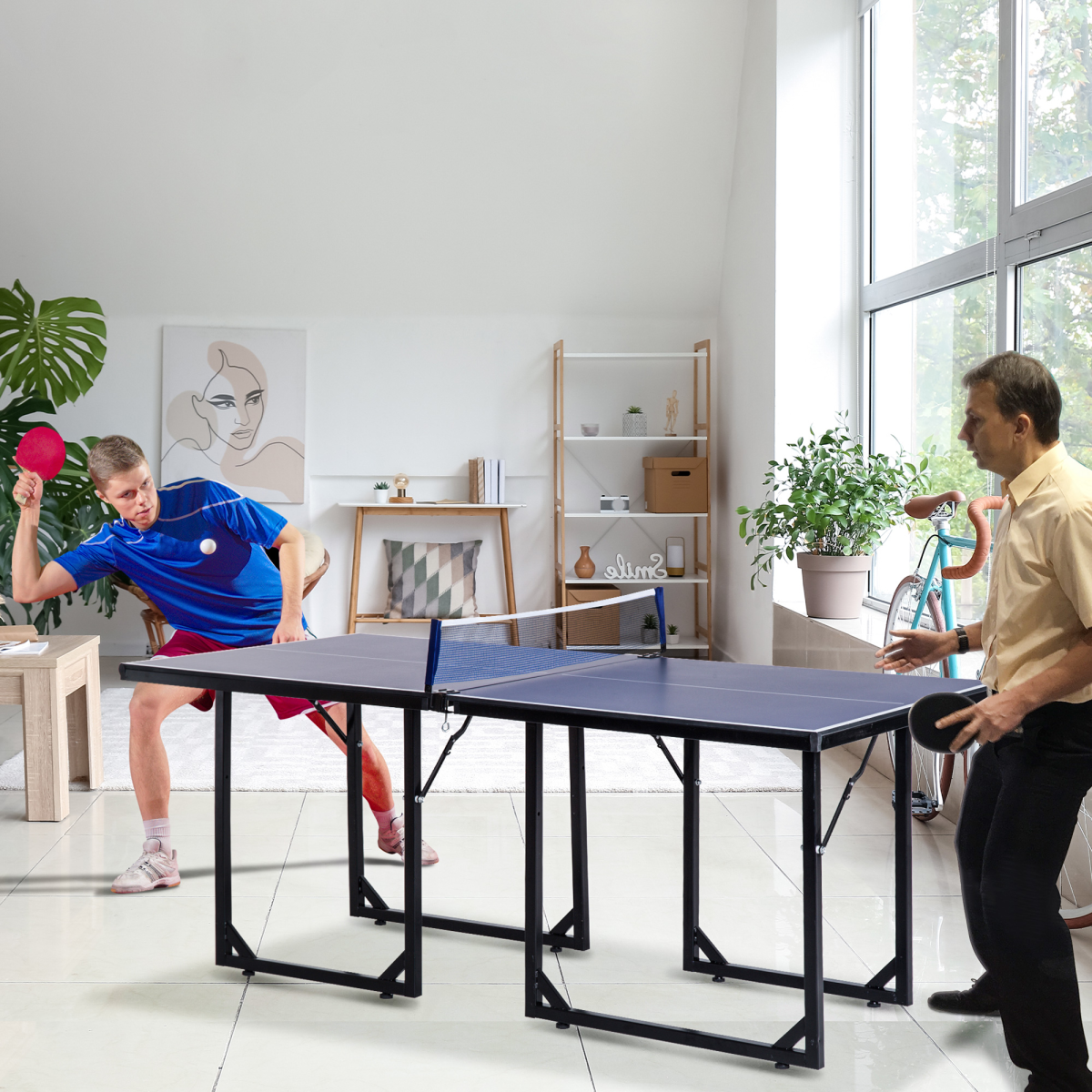 Foldable Ping Pong Table with Net, 183cm Indoor Tennis Table, Blue