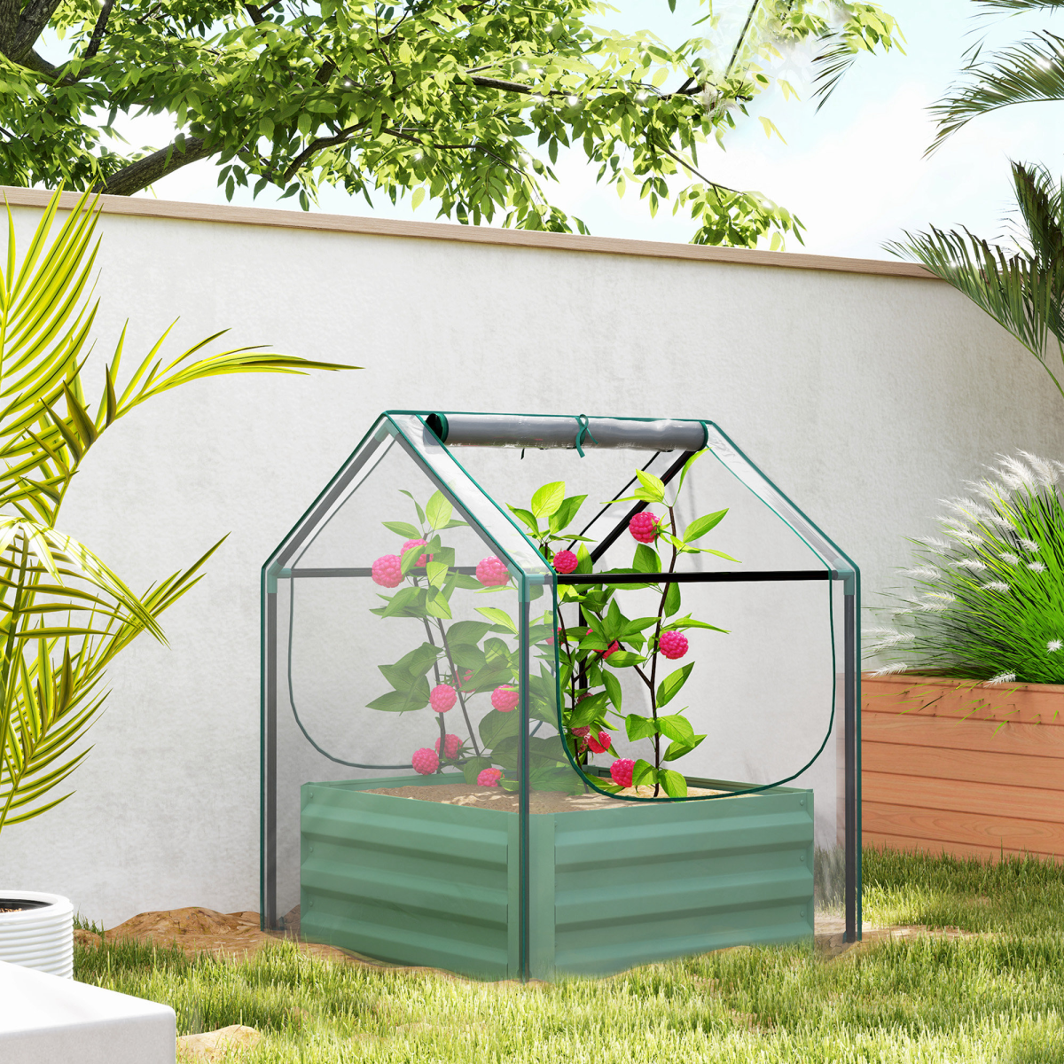 Outsunny Raised Garden Bed Planter Box with Greenhouse Cover