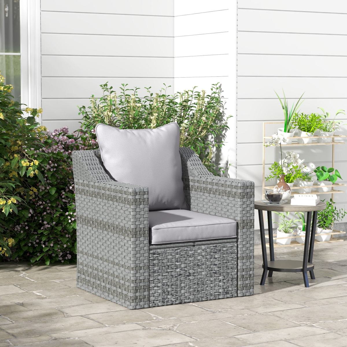 Outsunny One-Piece Outdoor Seat and Back Cushion Set, Light Grey, Polyester, Removable Machine-Washable Covers