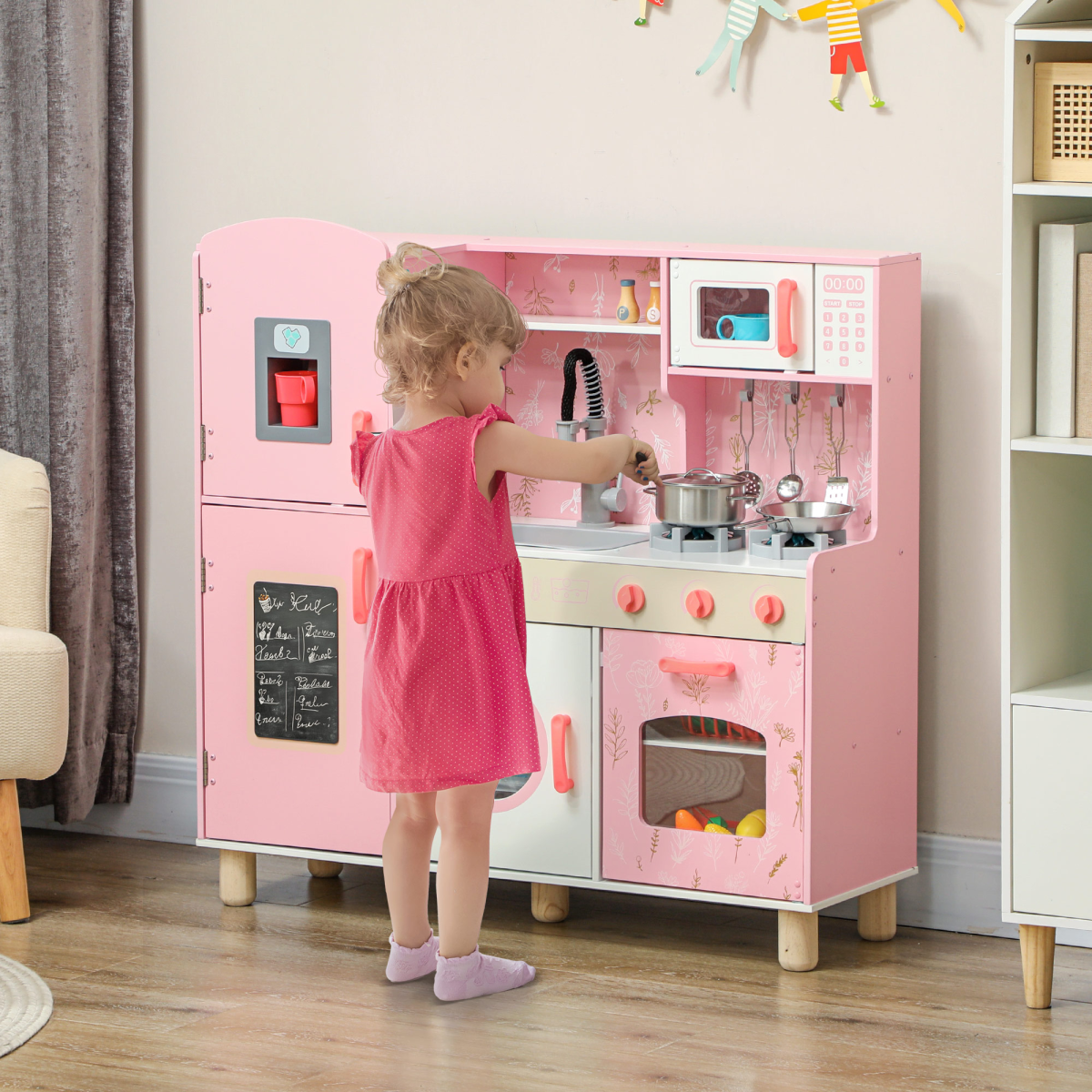 AIYAPLAY Kids Play Kitchen Set with Lights and Sounds, Pink