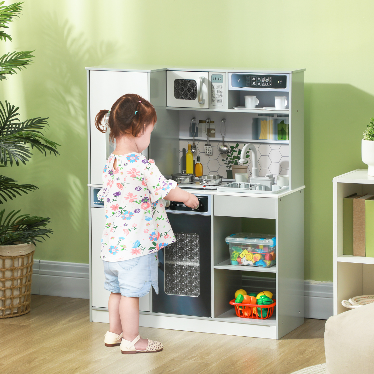 AIYAPLAY Kids Play Kitchen Set with Lights, Sounds, Microwave