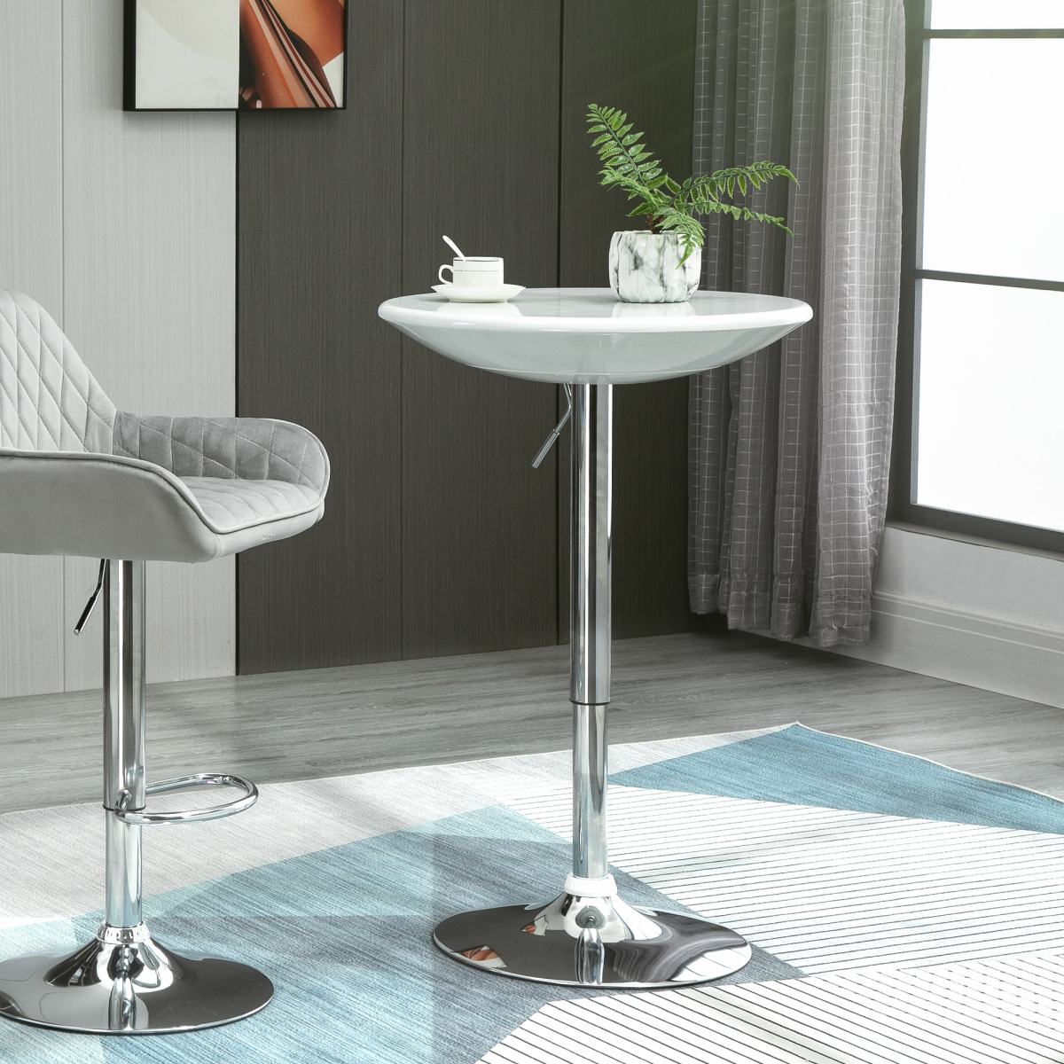 HOMCOM Adjustable Swivel Bistro Pub Table with Painted White Top and Steel Base