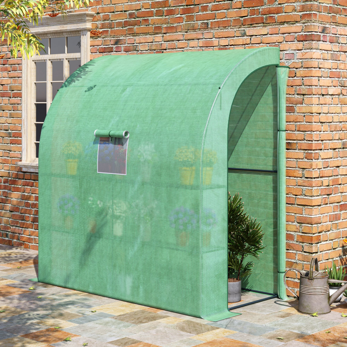 Walk-In Lean-To Wall Greenhouse with Door & Window, 200 x 100 x 215 cm
