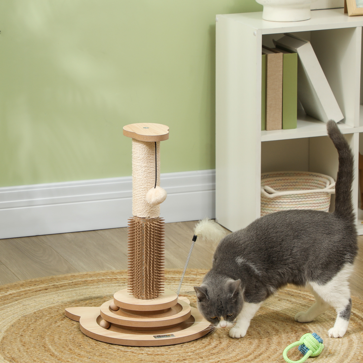 PawHut 49cm Cat Scratching Post with 4 Track Balls, Indoor