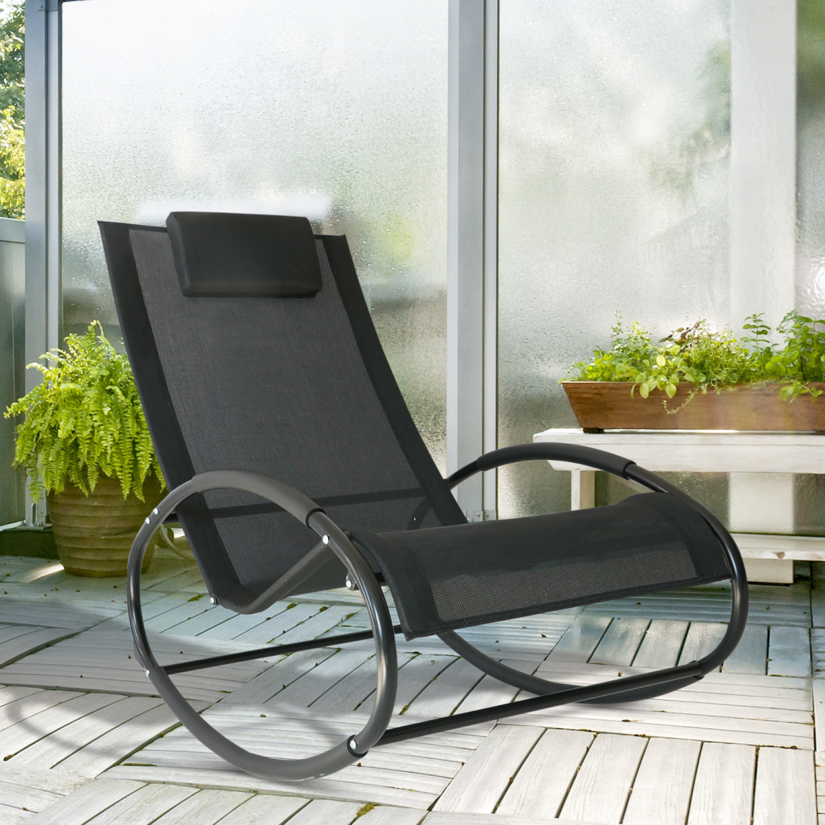 Outsunny Orbital Zero Gravity Rocking Sun Lounger with Pillow Headrest, 88H cm