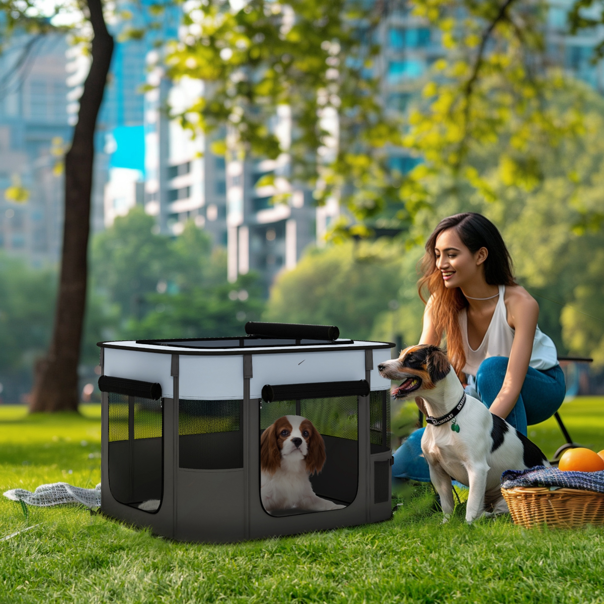 PawHut Foldable Portable Pet Pen for Small Animals, Grey