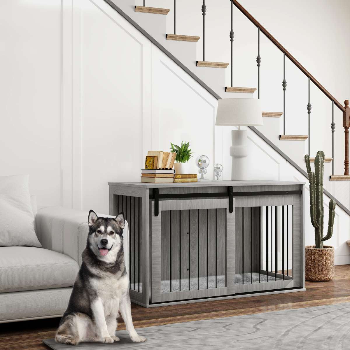 PawHut Dog Crate Furniture Side Table for Extra Large Dogs, Grey