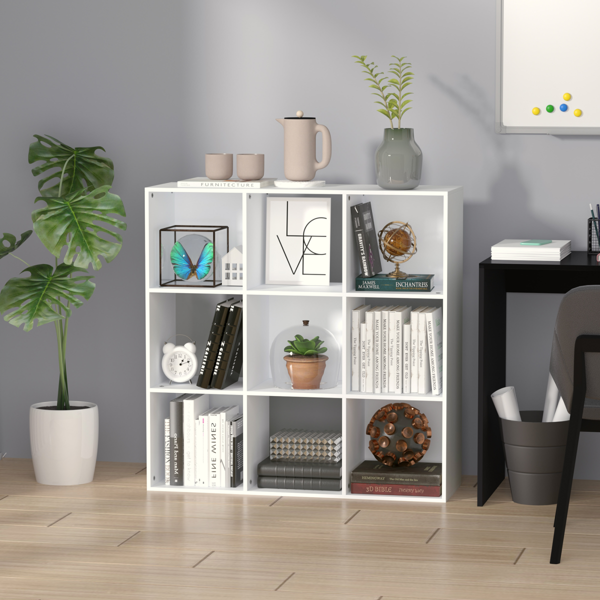 White 9-Cube Storage Cabinet Bookcase for Home Office