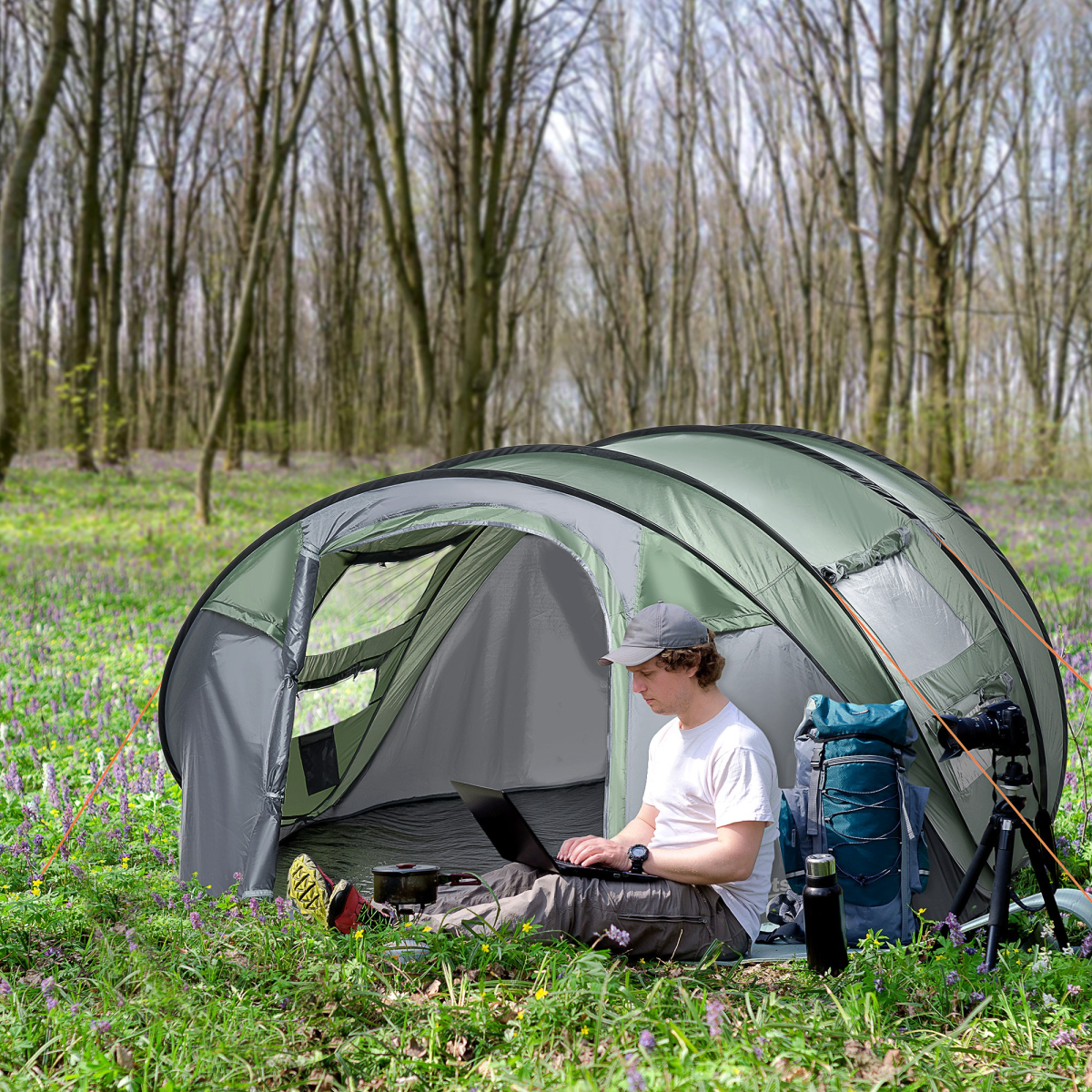 Outsunny Pop-Up Dome Camping Tent for 4-5 People, Water-Resistant, with Two Windows and Doors, 2000mm Waterproof Index