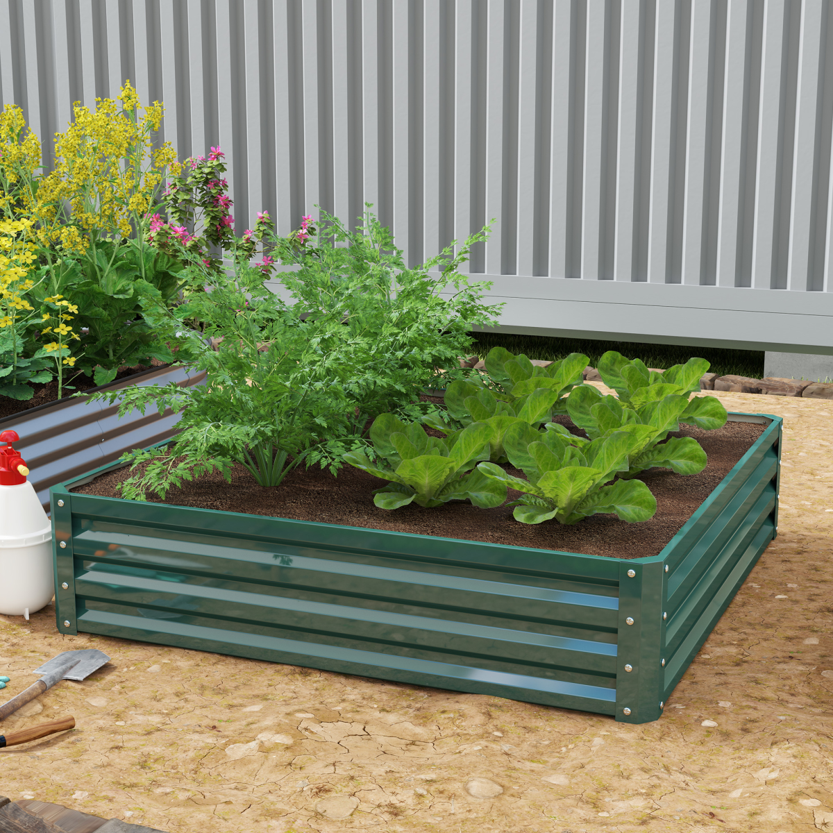 Outsunny 120x120cm Galvanised Steel Raised Garden Bed Planter