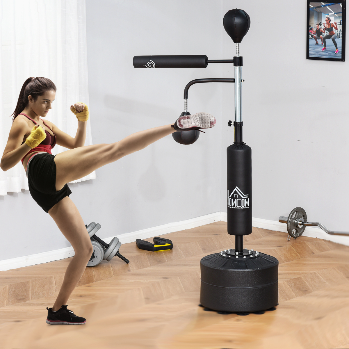 HOMCOM 3-in-1 Punching Bag Stand with 2 Speedballs and 360 Reflex Bar