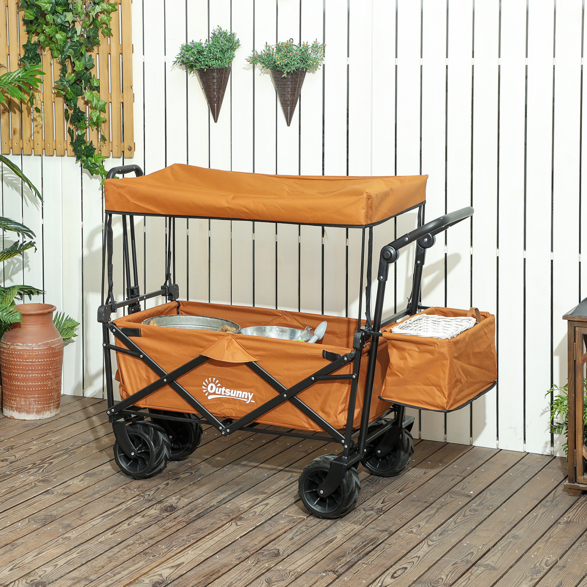 Outsunny Folding Utility Cart with Canopy, 68kg Capacity