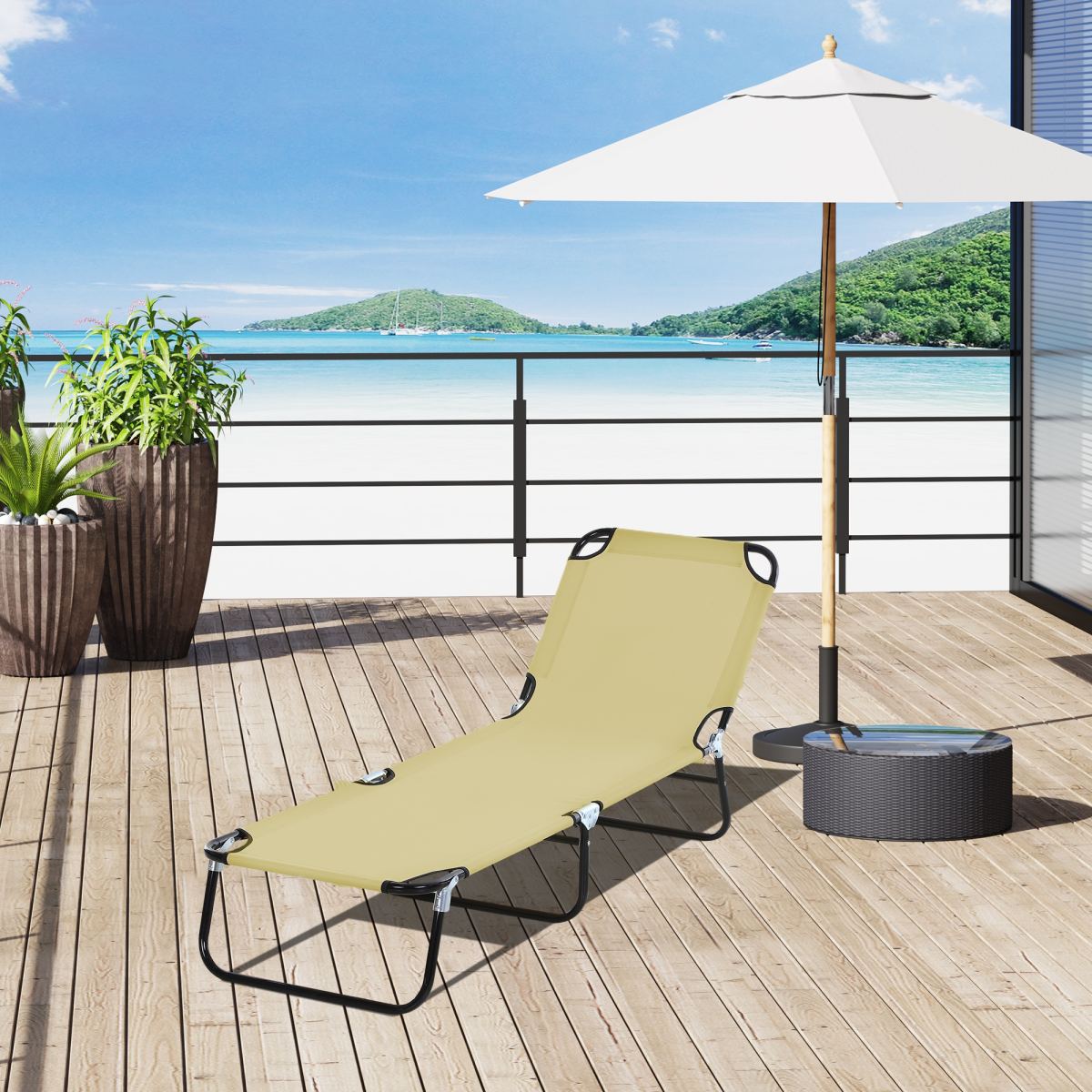 Outsunny Reclining Lounge Chair with 4-Level Adjustable Backrest, Beige