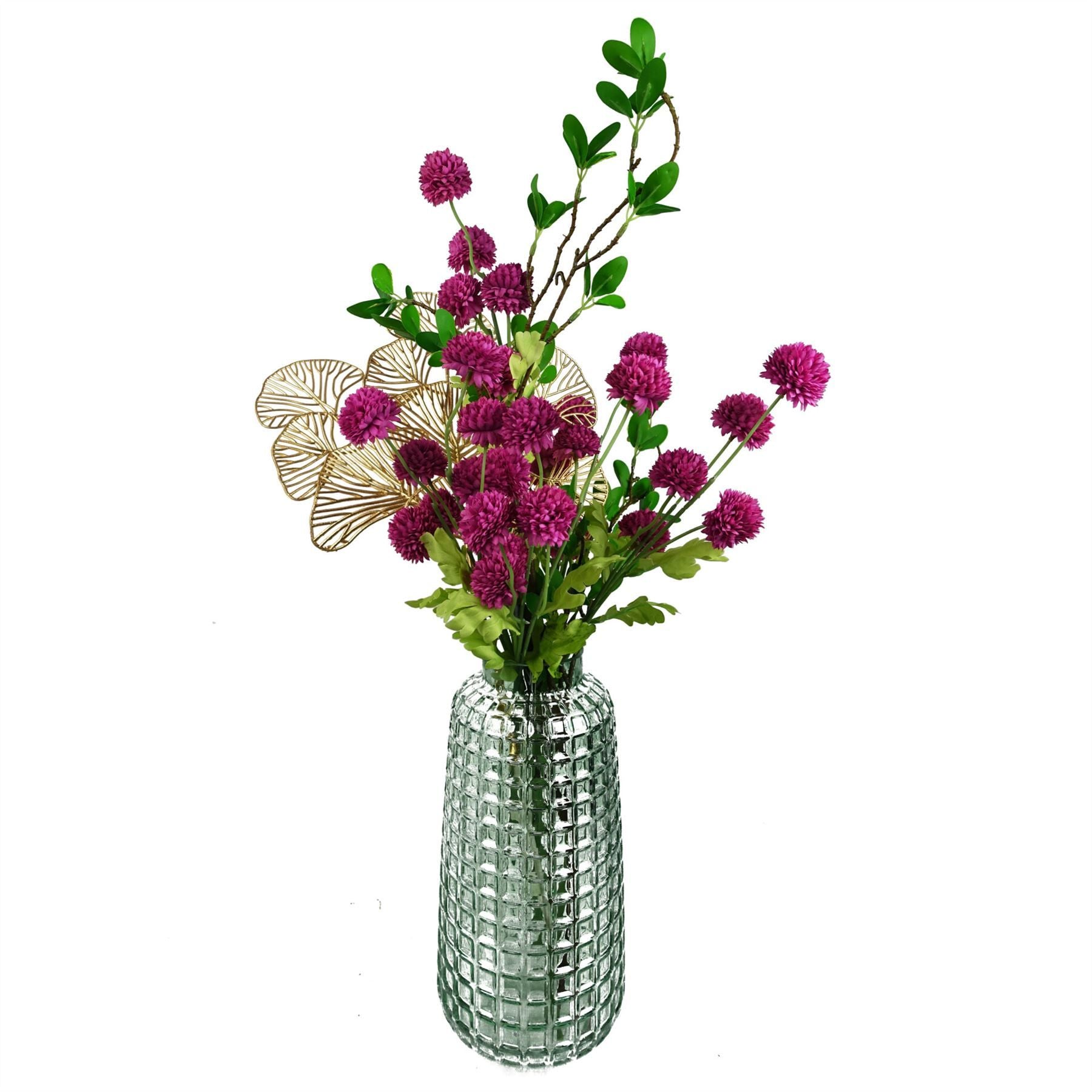 Leaf Pack of 6 50cm Pink Artificial Dahlia Pompom Stems